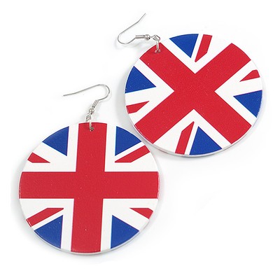 Große runde Acryl-Ohrhänger britische Flagge/Union Jack - 60 mm Durchmesser