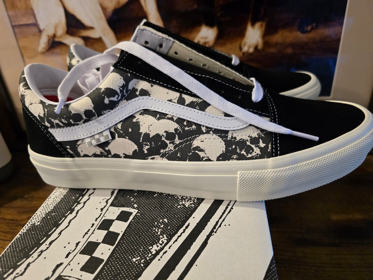 Vans Skate Old Skool Skull Pile White Black Shoes Men's Size 12