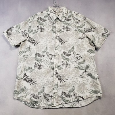 LC Waikiki Button Up Shirt Mens Large Cotton & Linen Floral Print Short Sleeve