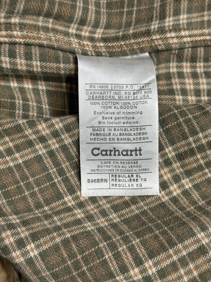 Chaqueta Camisa de Trabajo Carhartt Tostada de Lona a Cuadros Forrada con Botones a Presión Talla XL Foto 4 de 4