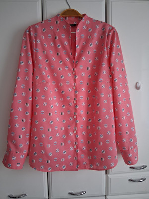 Damen Bluse mit Kelchkragen in Lachs gepunktet von Walbusch extraglatt Gr. 40 