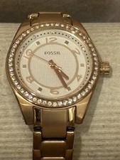 Fossil Women's Wristwatch BQ1081 rose Gold, Gem-Set Bezel, Original Box