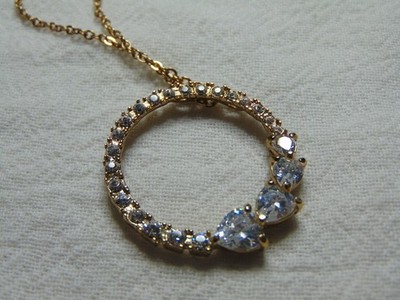 vtg Nolan Miller signed clear cz crystals crescent circle necklace