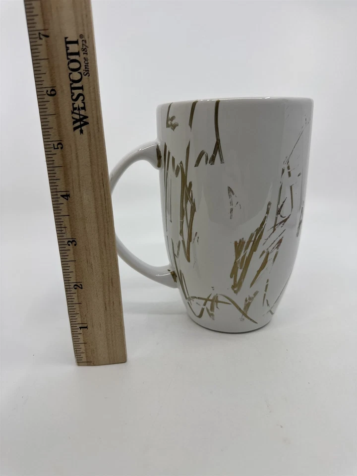 Large White Porcelain Threshold Coffee/Tea/Drink Mug Gold/Brown Abstract Lines - Image 4 of 4