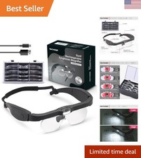 Lightweight Head Magnifier Glasses with 3 Adjustable LEDs and 5x Magnification