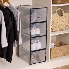 OHS Shoe Storage Box 4 Pack Stackable Clear Organiser Container Cube with Lid
