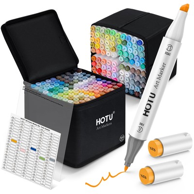 HOTU Alcohol Markers, [Beginner Preferred] 100 Vibrant Colors & Dual Tips Art...
