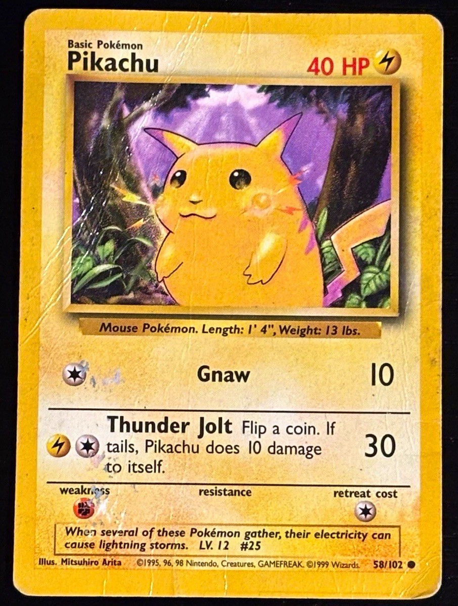 Pikachu 58/102 1999 Pokemon Base Set Unlimited WOTC - DMG