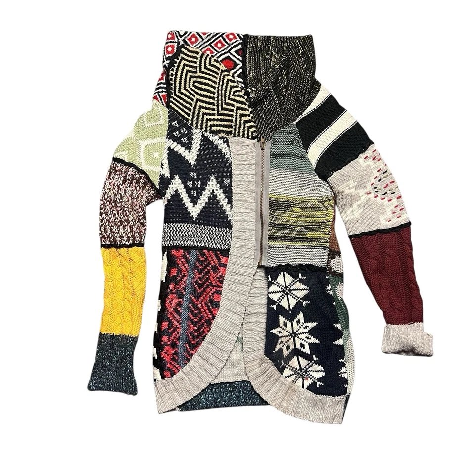 Желательный многоцветный пэчворк почему? Funky кардиган капот шеи Лара - Изображение 3 из 4