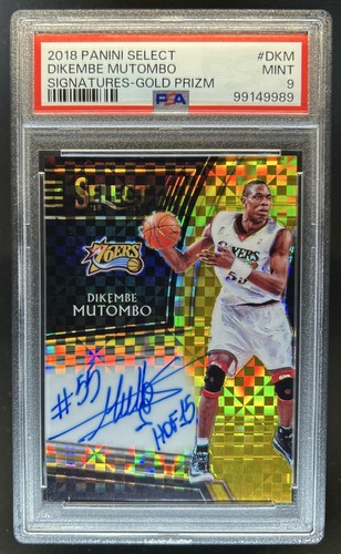 2018-19 Panini Select Dikembe Mutombo Signatures Gold Prizm Auto #/10 PSA 9