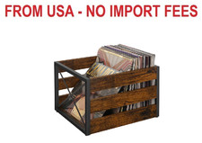 Vinyl Record Storage, Large LP Vinyl Record Storage Crate, Metal Wooden Record
