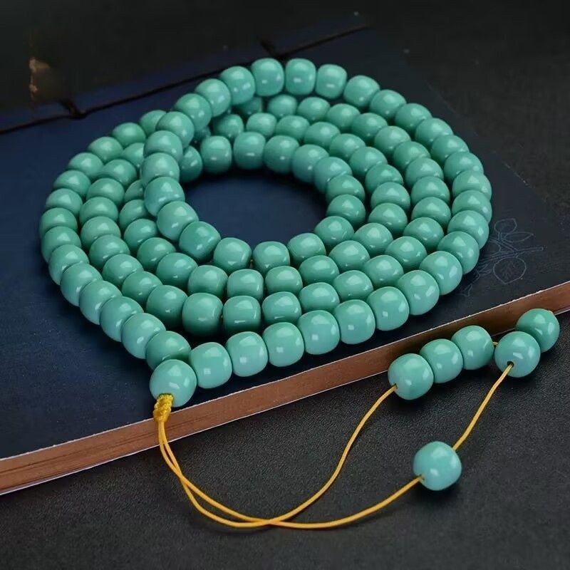 9 mm Natural Turquoise Old Style Bead 108 Necklace Pendant Chain Unisex Jewelry