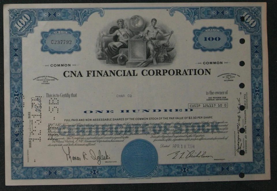 CNA Financial Corporation 1974 100 Shares - Bild 1 von 1