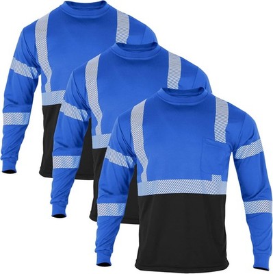 VENDACE Safety T Shirts Reflective High Visibility 3 Pack Hi Vis Large, Blue 