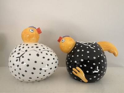 Vintage Dept. 56 Black & White Polka Dot Spring Easter Chicken Cream & Sugar Set