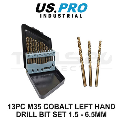 US PRO INDUSTRIAL 13-teiliges M35 Kobalt Linkshandbohrer-Set 1,5 - 6,5 mm 7079