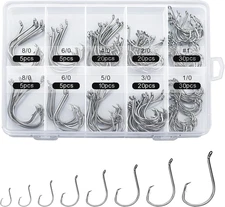150PCS Circle Hooks, High Carbon Steel Fishing Hooks, Sizes #1 to 8/0