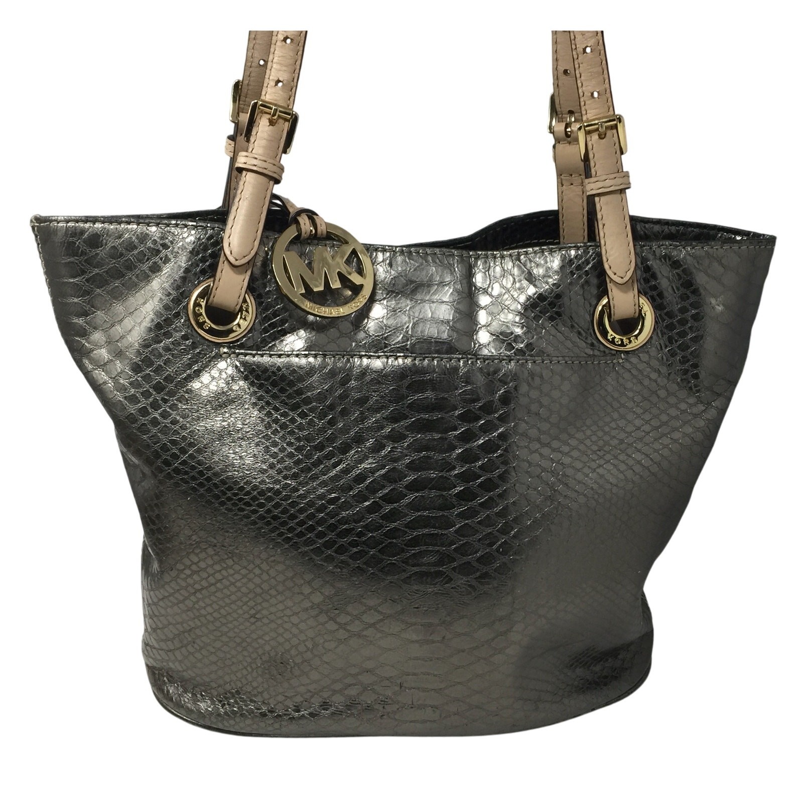 Michael Kors Jet Set Gray Leather Python Embossed… - image 3
