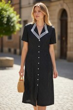 Vintage Miss Dorby 90's Dress Size 10 Navy Blue White Sailor Button Front Sailor