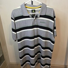 John Deere Short Sleeve 2 Button Polo Shirt Sz L Striped.