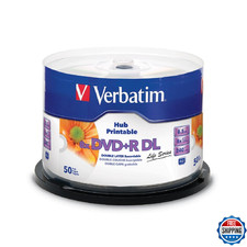 Verbatim DVD R DL Double Layer 8.5GB 8X Life Series White Inkjet Hub Printable -