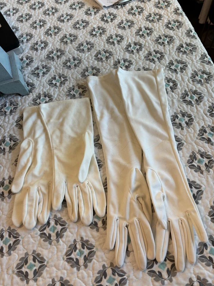 Guantes de algodón blanco roto vintage. 1 11 brazo medio y 1 par 16,5 longitud ópera par Foto 2 de 4