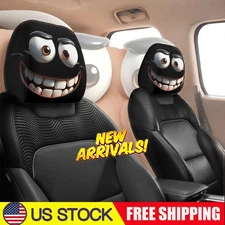 2Pcs Set of Funny Big-Eyed Grinning Cartoon Print Car Seat Headrest Covers