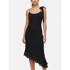 VTG Ralph Lauren Slip Dress Womens 12 Black Asymmetrical Hem Spaghetti-Strap