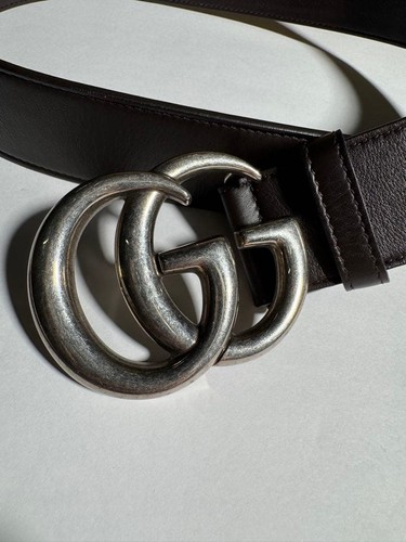 GUCCI GG Marmont Leather Silver x Dark Brown belt