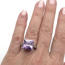 Silver Amethyst Ring Square Large UK Hallmarked ICW 2004 Statement Cocktail N