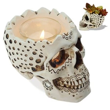 Skull Candle Holder Planter Gothic Halloween Decor Day Dead Skull Gift Goth H...