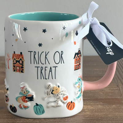 Rae Dunn DISNEY Mickey Mouse TRICK OR TREAT Halloween Mug Minnie Goofy Pluto NWT