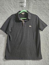 Burberry Brit Polo Shirt Mens Medium Black Check Collar Knight Logo Embroidered