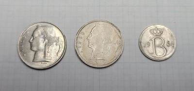 1963, 1967 Belgium Belgie 1 Franc Cu-Ni Coins & 1964 25c Good Collectors
