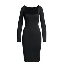 Skims Smooth Layers Square Neck Long Sleeve Midi Dress DS-DRS-10357W Obsidian XS