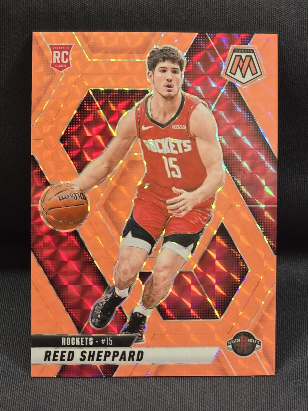2024-25 Mosaic Reed Sheppard #249 Red Fluorescent Mosaic - /75 Rockets RC