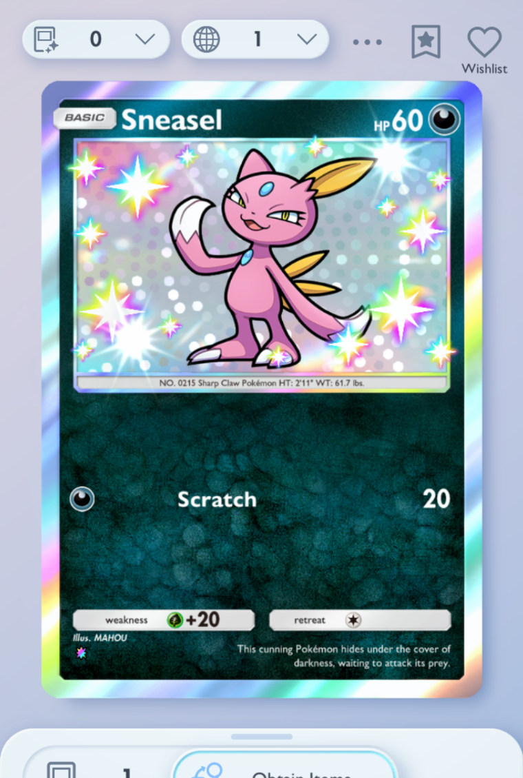 Pokemon TCG POCKET - Sneasel Shiny 1, Wisdom of Sea and Sky, English | eBay Pokemon TCG POCKET - Sneasel Shiny 1, Wisdom of Sea and Sky, English | eBay
