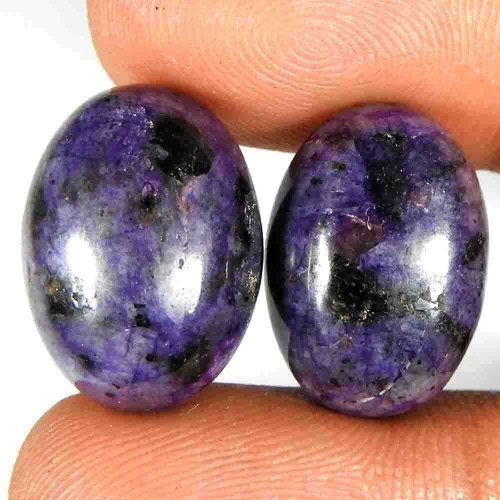 42,30 Cts Naturale Charoite Ovale Paio Cabochon Pietra Preziosa