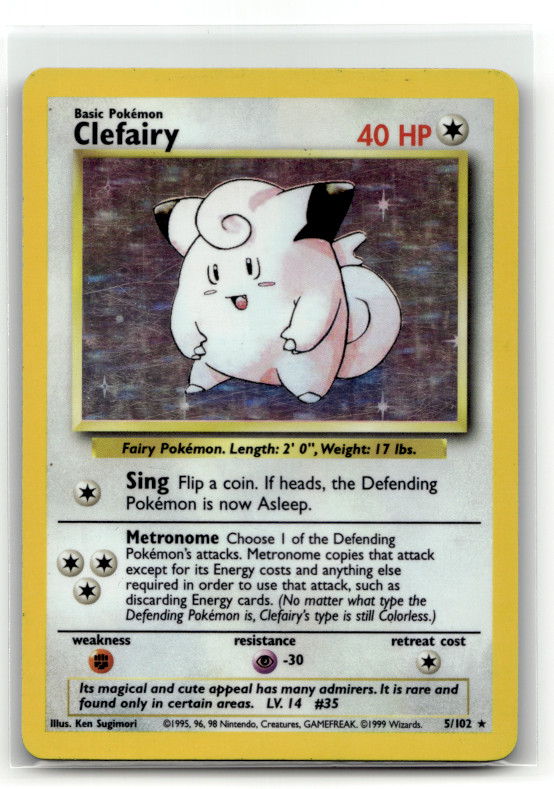 Pokemon TCG - Clefairy 5/102 - Holo Rare - Base Set Wizards