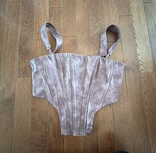 PrettyLittleThing Shape Brown Faux Leather Corset Top