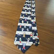 Save The Children Men's Silk Cartoon Music Tie Navy Multicolor Woven Logo