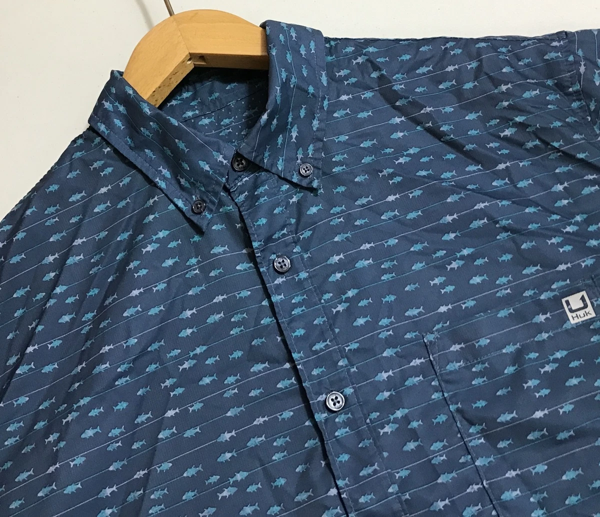 Chemise De Pêche Huk Kryptek Homme Taille L – Bleu Camouflage, Manches Longues, UPF 30+, Occasion