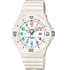 Casio LRW200H-7BV, Women's Analog White Band, Multi-Color Face, Date, 100 Meter