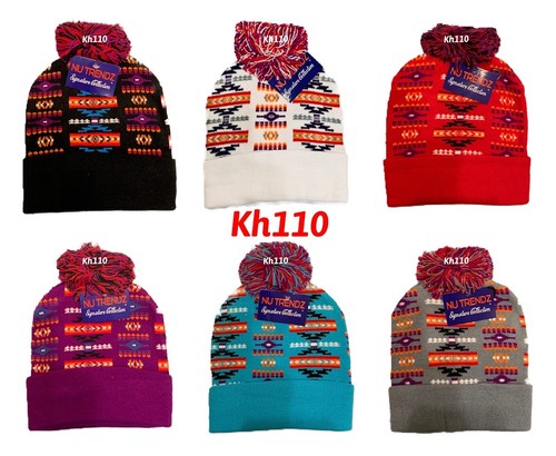 Native American Indian Southwest Print Knit Beanie Ski Pom Hat - Picture 2 of 24