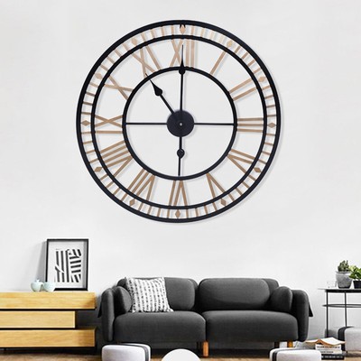 Gold Metal Wall Clock with Silent Sweep Mechanism, Round Iron Frame, Large 