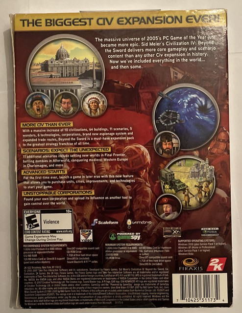 Sid Meier S Civilization Iv Beyond The Sword Pc Windows Video Game Like For Sale Online Ebay