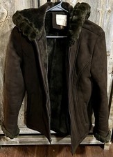 Sonoma Women’s Brown Faux Suede And Fur Hooded Jacket Size Small - Preowned