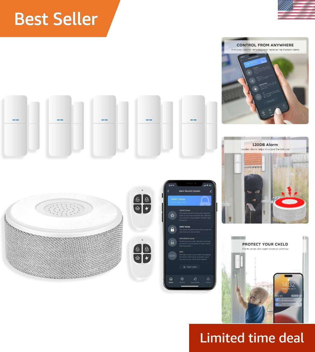 Smart WiFi Door Alarm System Wireless DIY Home Security with Phone Alerts