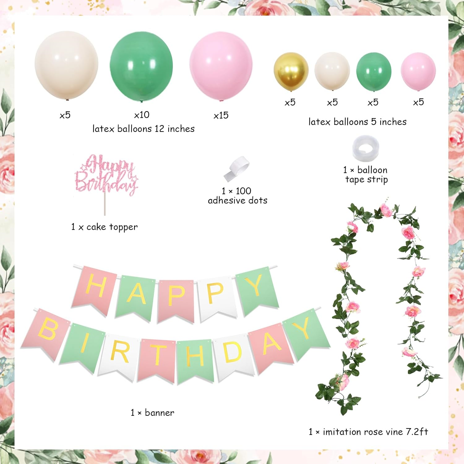 Sage Green Pink Balloon Garland Arch Kit, Green and Pink Birthday