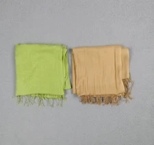 Elegant Rectangle Scarf Shawl Wrap One Size Fringe Green Brown Lot of 2